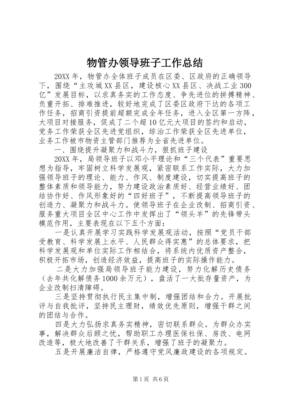 2024年物管办领导班子工作总结_第1页