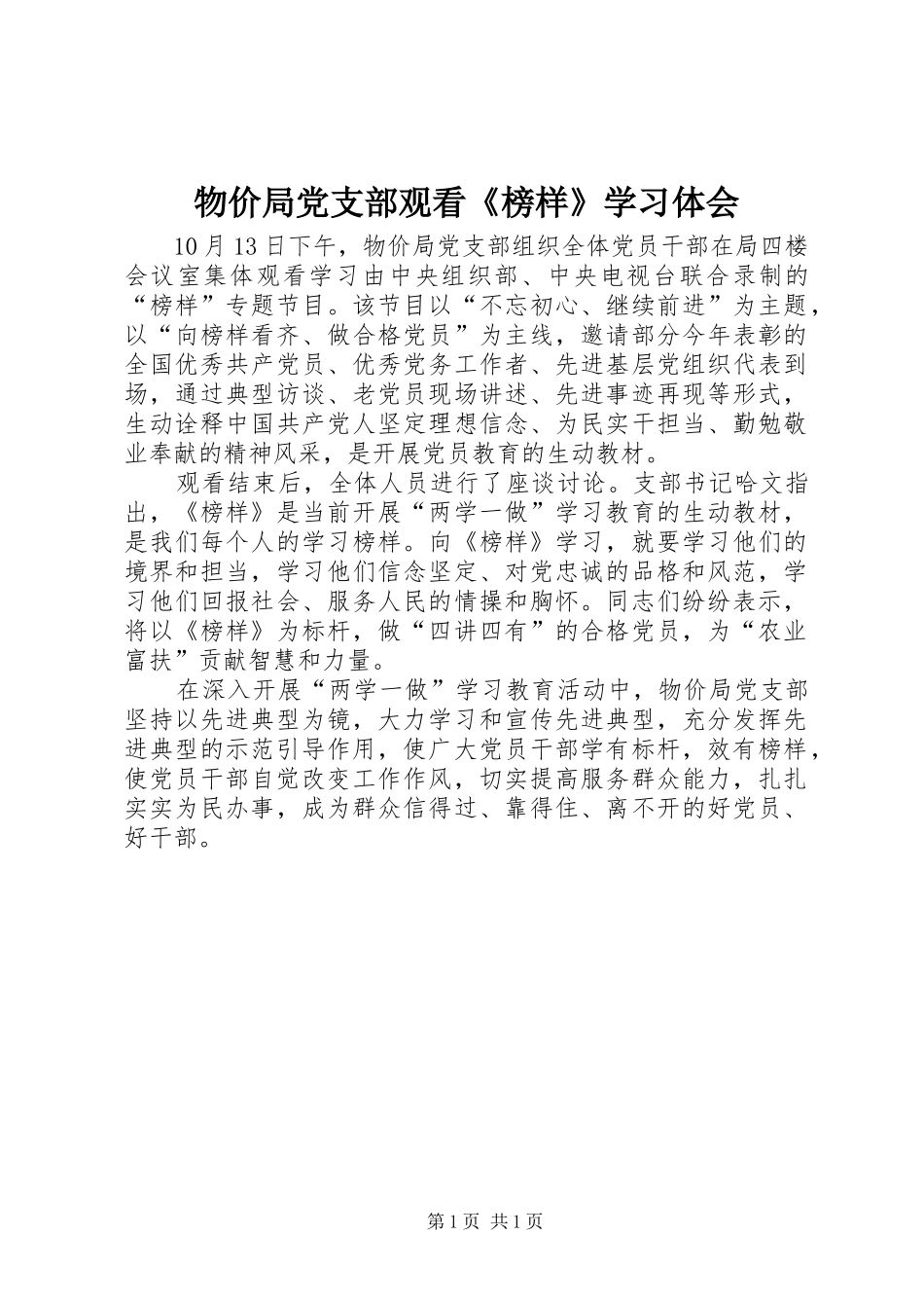 2024年物价局党支部观看榜样学习体会_第1页