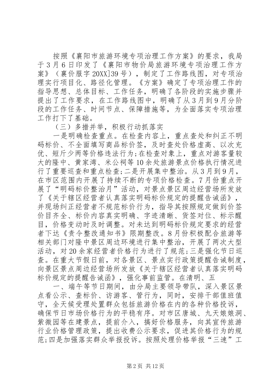 2024年物价局旅游环境专项治理工作总结_第2页