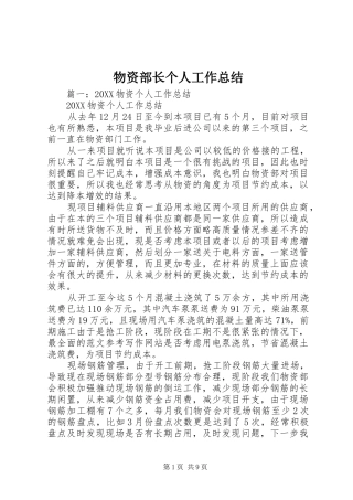 2024年物资部长个人工作总结