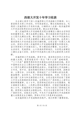 2024年西部大开发十年学习收获