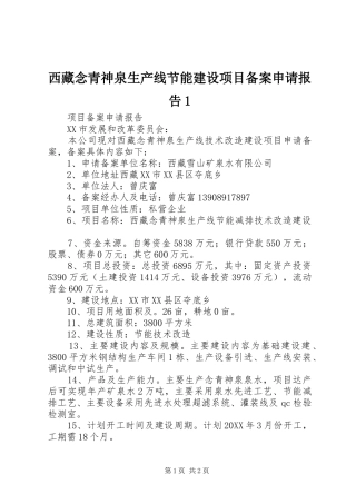 2024年西藏念青神泉生产线节能建设项目备案申请报告