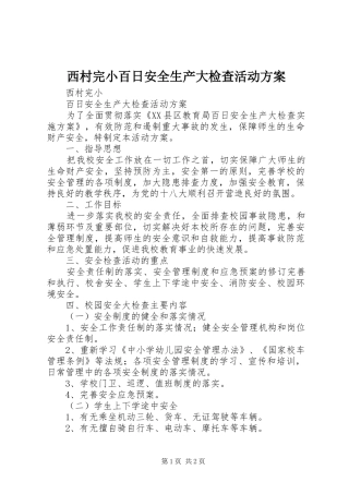 2024年西村完小百日安全生产大检查活动方案