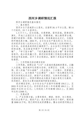 2024年西河乡调研情况汇报