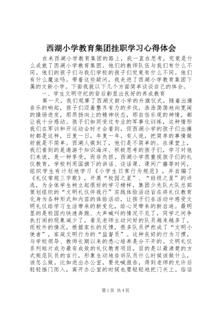 2024年西湖小学教育集团挂职学习心得体会
