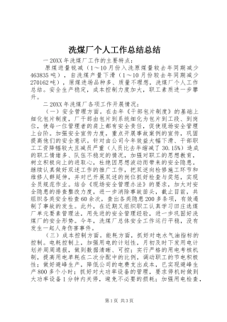 2024年洗煤厂个人工作总结总结