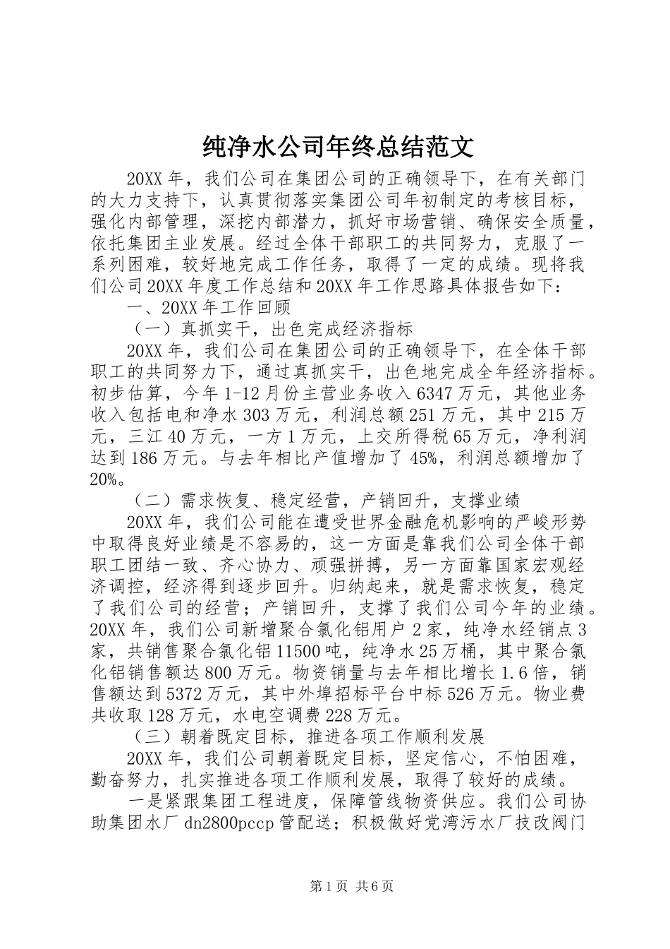 2024年纯净水公司年终总结范文_第1页