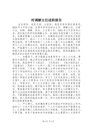 2024年村调解主任述职报告