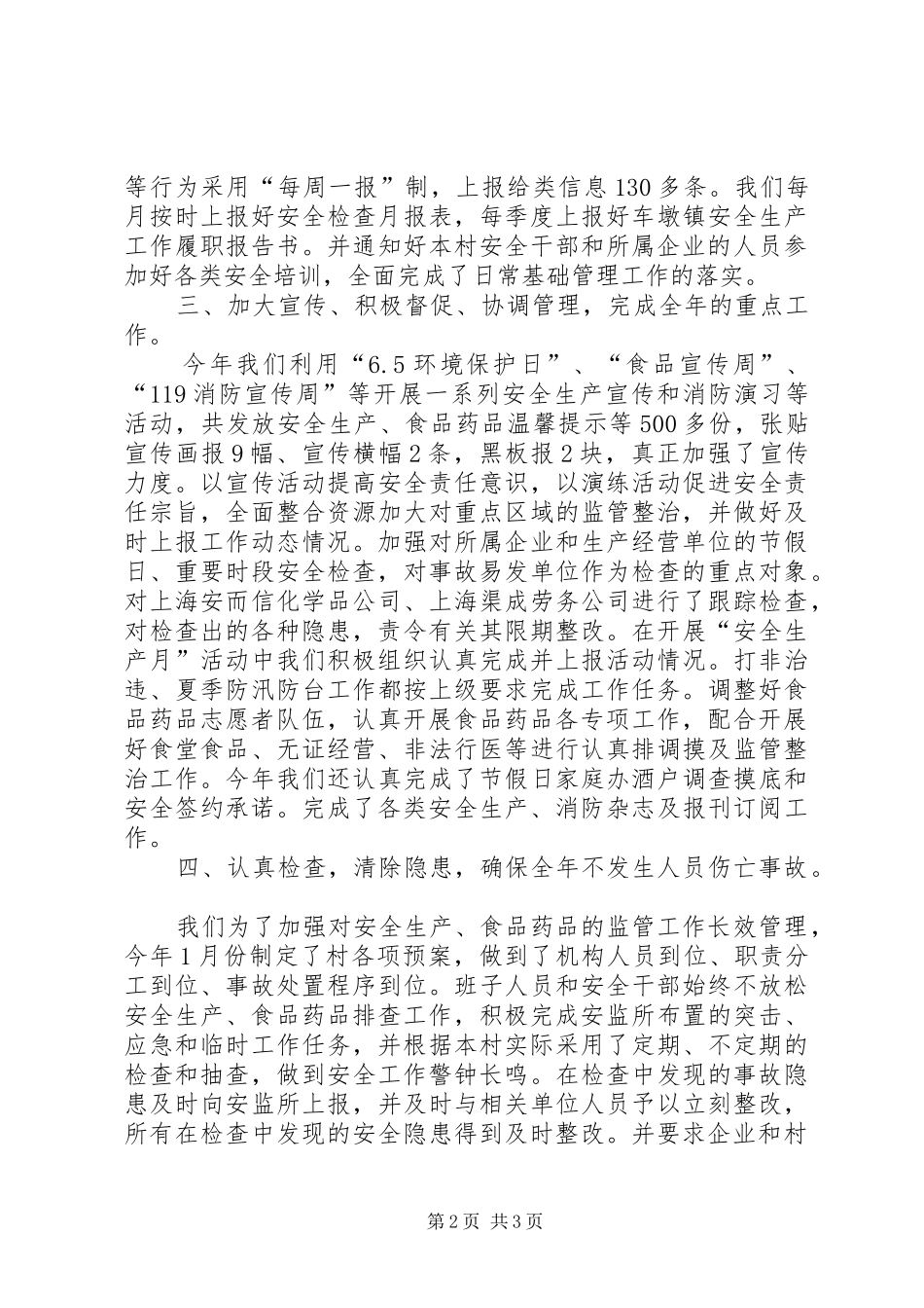 2024年村级安全生产食品药品工作总结_第2页