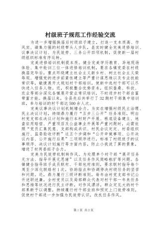 2024年村级班子规范工作经验交流