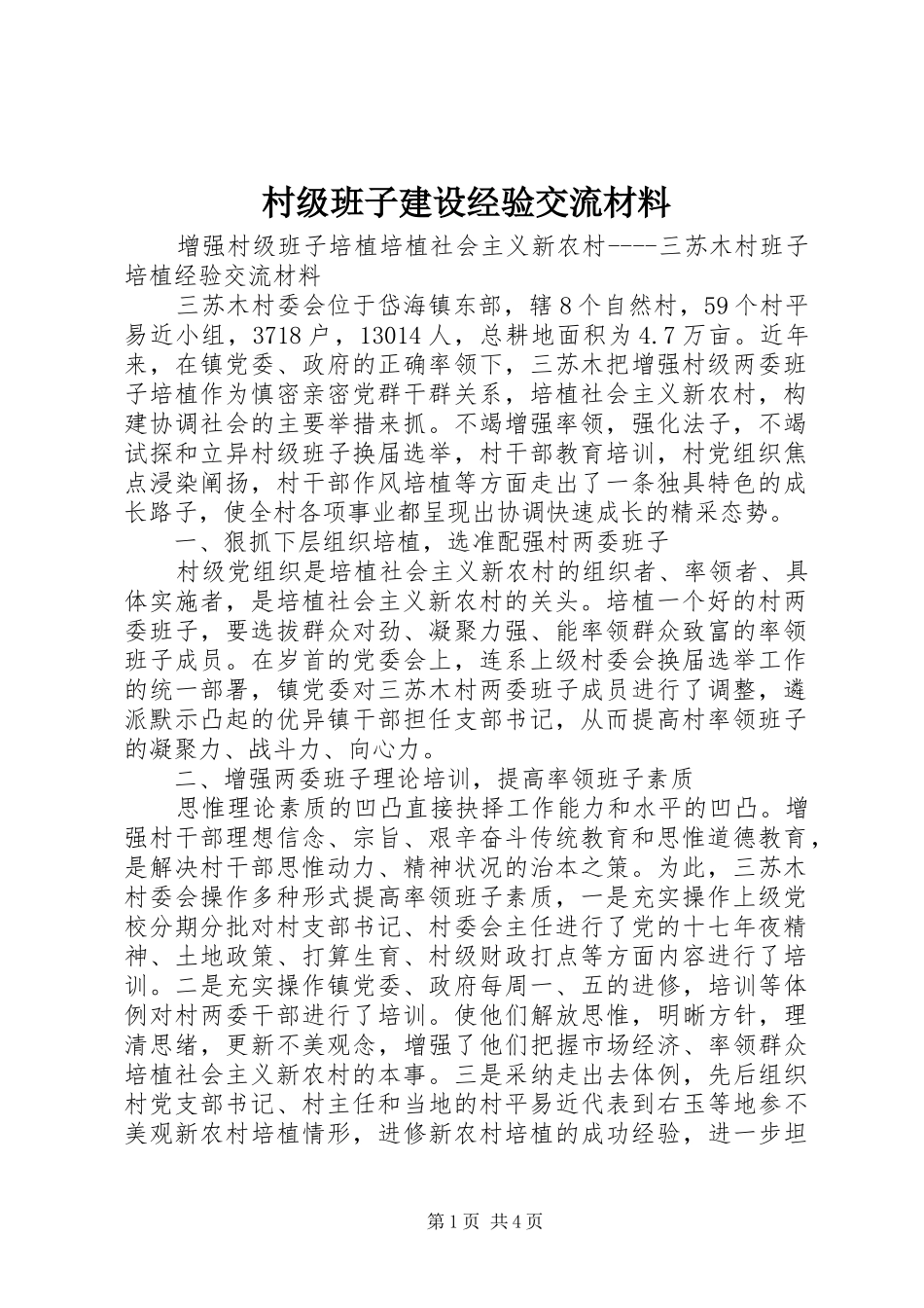 2024年村级班子建设经验交流材料_第1页