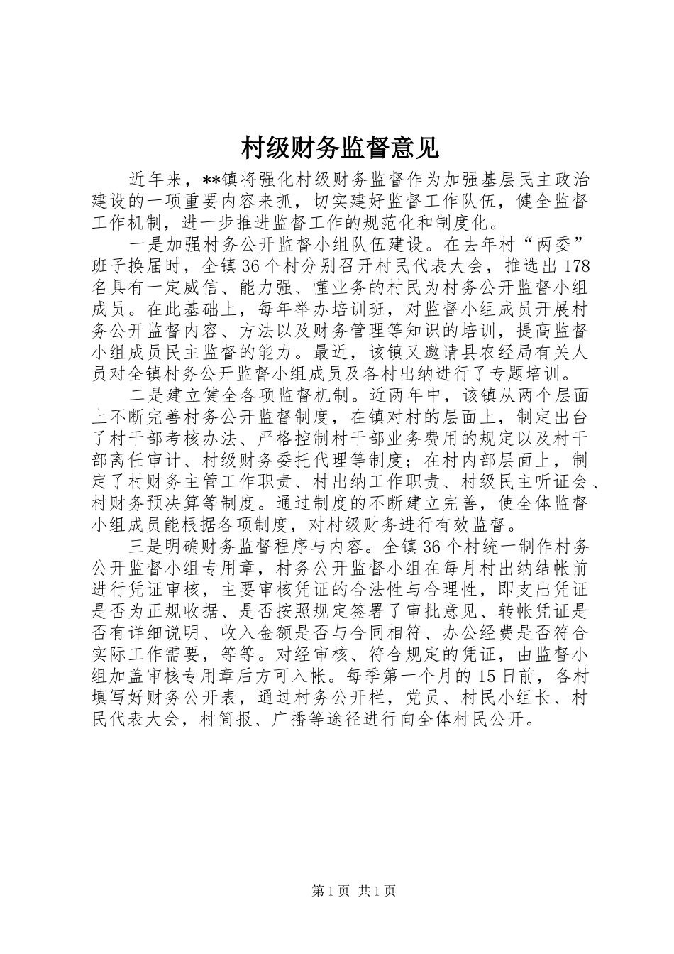 2024年村级财务监督意见_第1页