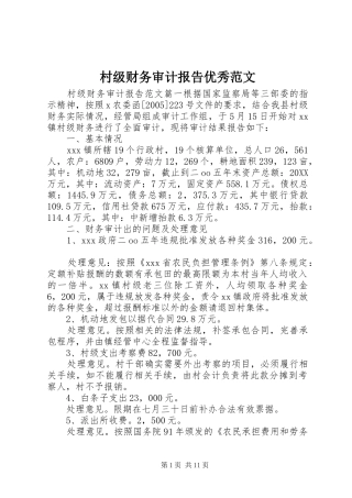 2024年村级财务审计报告优秀范文