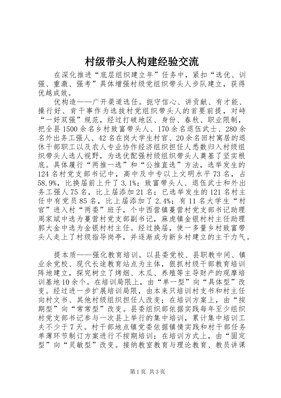 2024年村级带头人构建经验交流_第1页