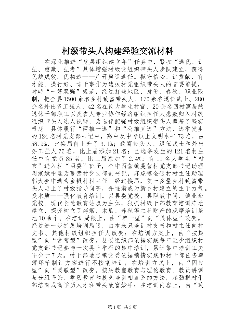 2024年村级带头人构建经验交流材料_第1页
