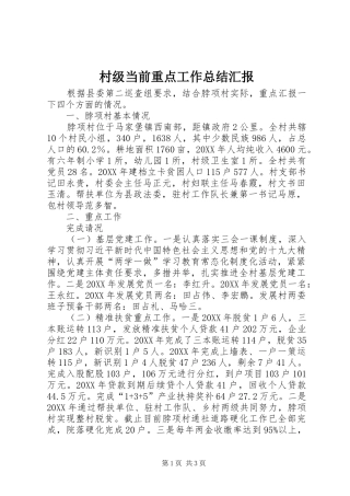 2024年村级当前重点工作总结汇报