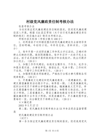 2024年村级党风廉政责任制考核办法