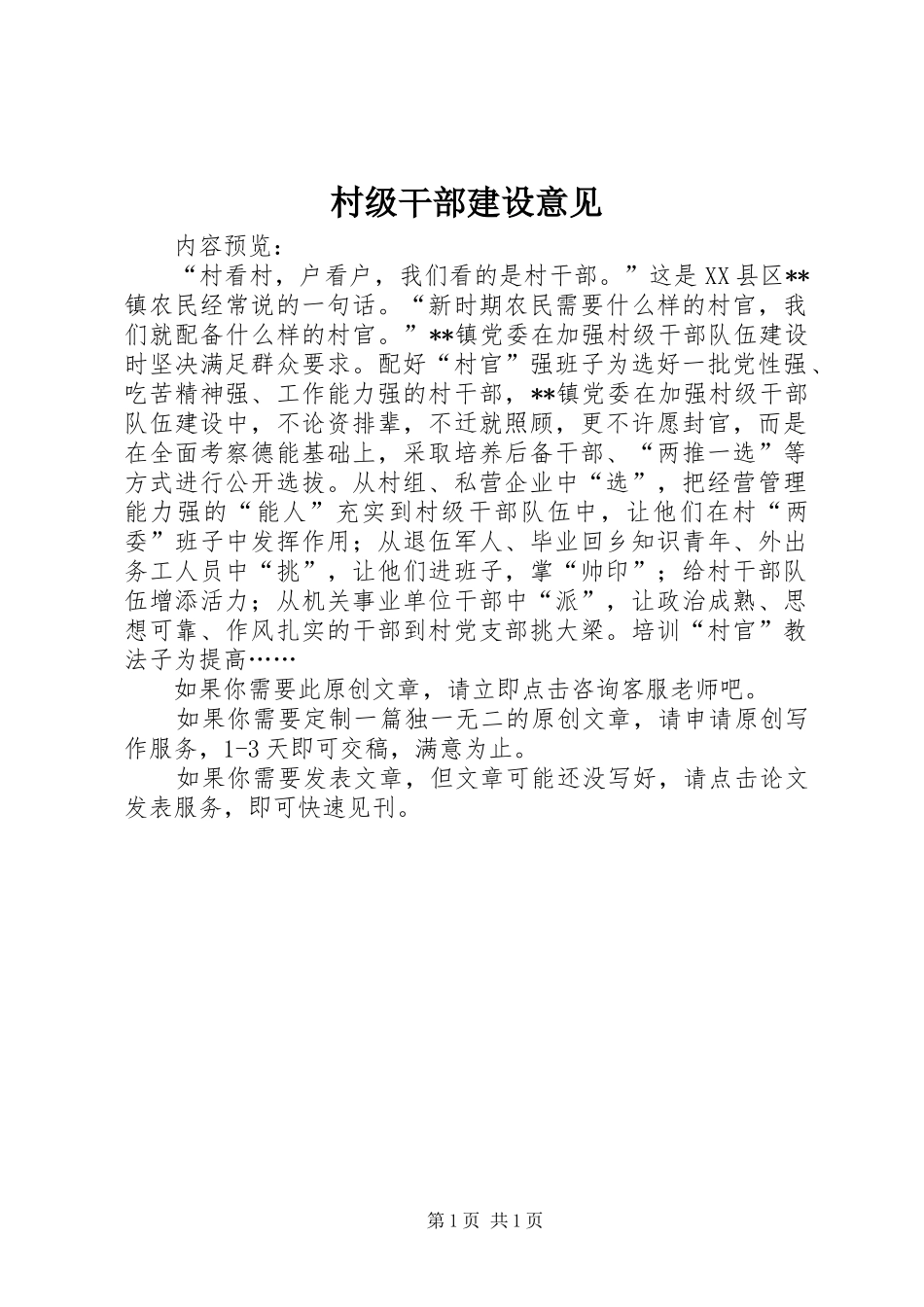 2024年村级干部建设意见_第1页