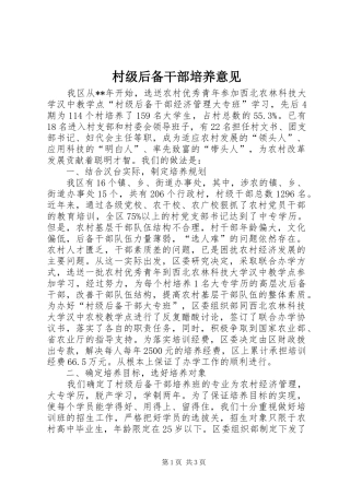 2024年村级后备干部培养意见