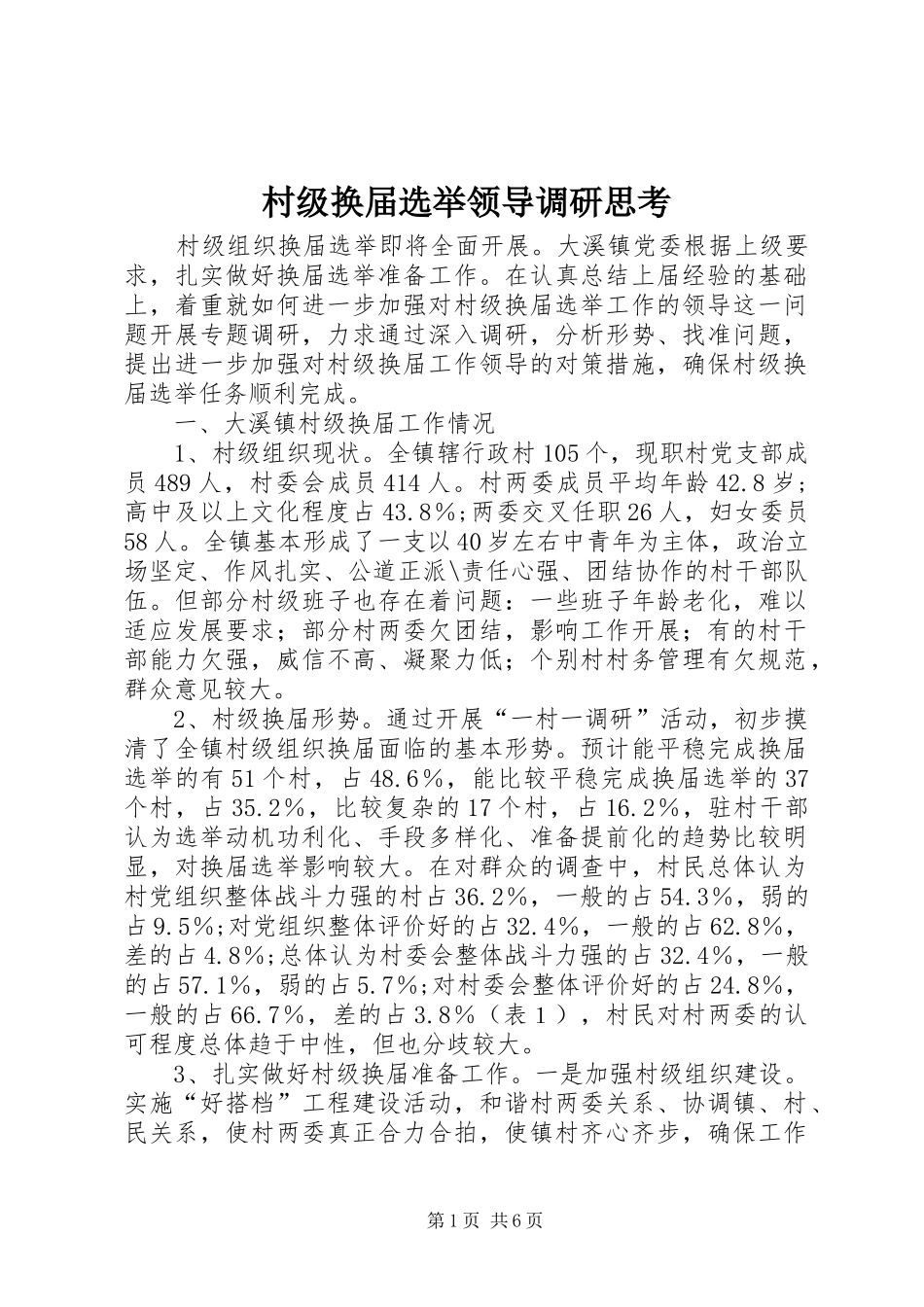 2024年村级换届选举领导调研思考_第1页