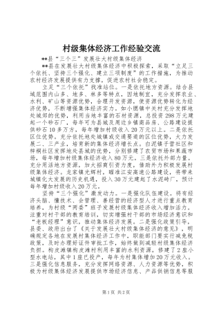 2024年村级集体经济工作经验交流