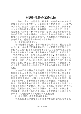 2024年村级计生协会工作总结