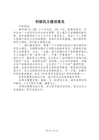 2024年村级民主建设意见