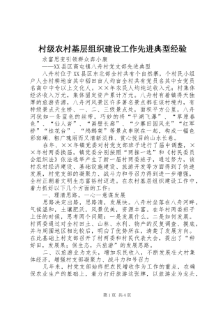 2024年村级农村基层组织建设工作先进典型经验