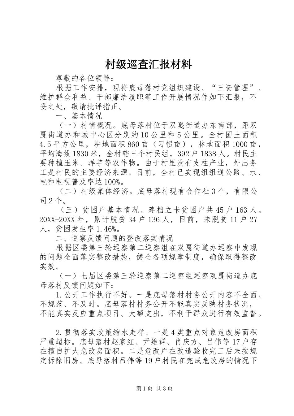 2024年村级巡查汇报材料_第1页