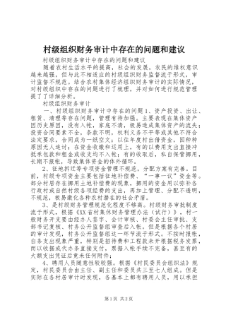 2024年村级组织财务审计中存在的问题和建议