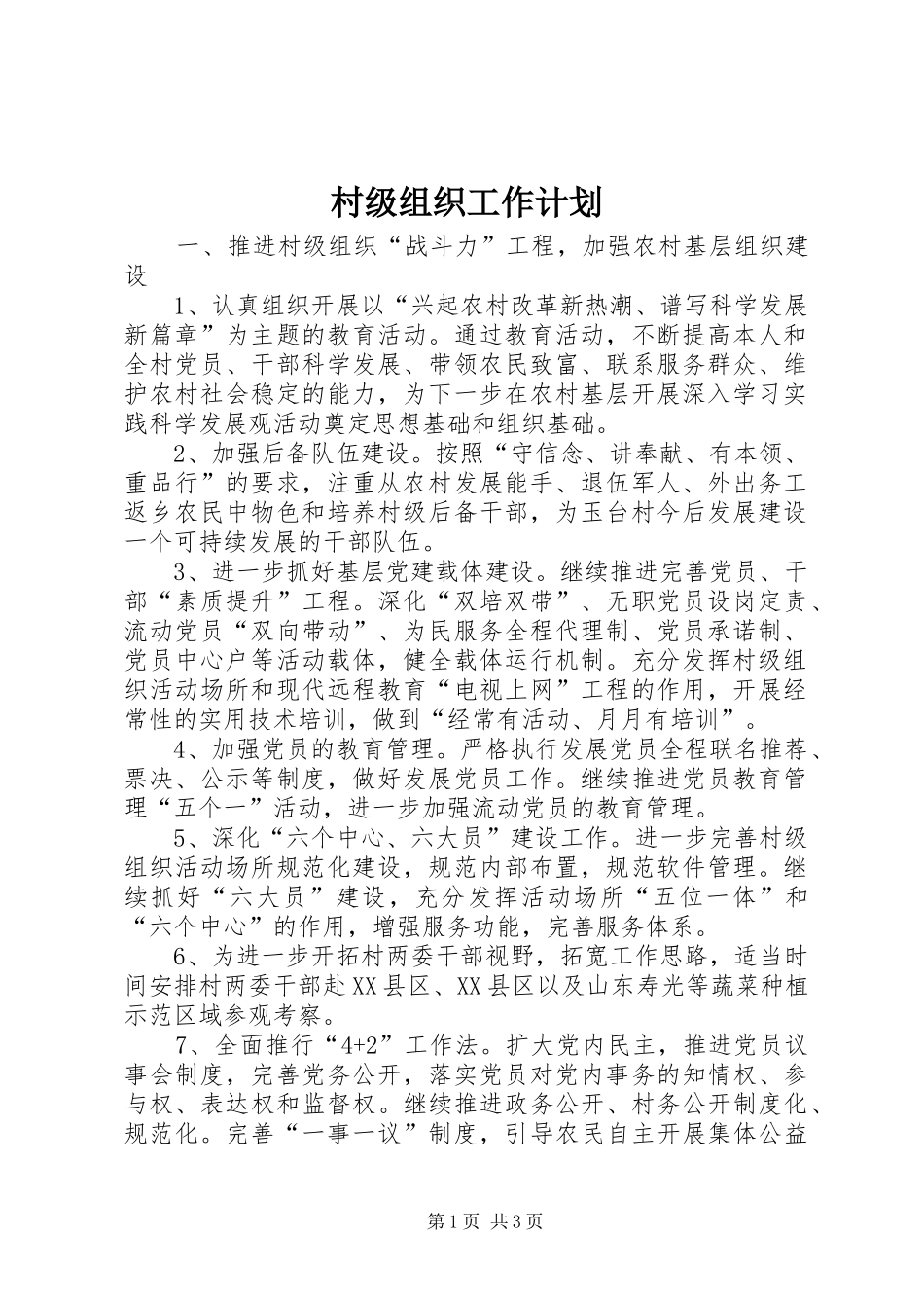 2024年村级组织工作计划_第1页