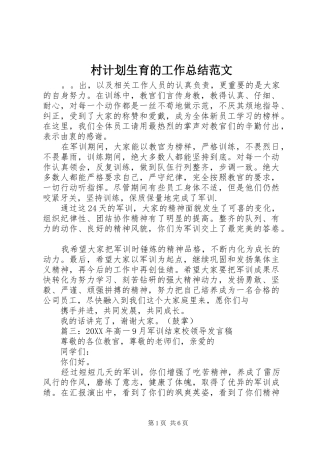 2024年村计划生育的工作总结范文