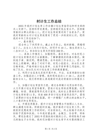 2024年村计生工作总结