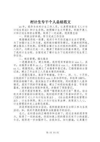 2024年村计生专干个人总结范文