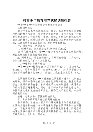 2024年村青少年教育培养状况调研报告