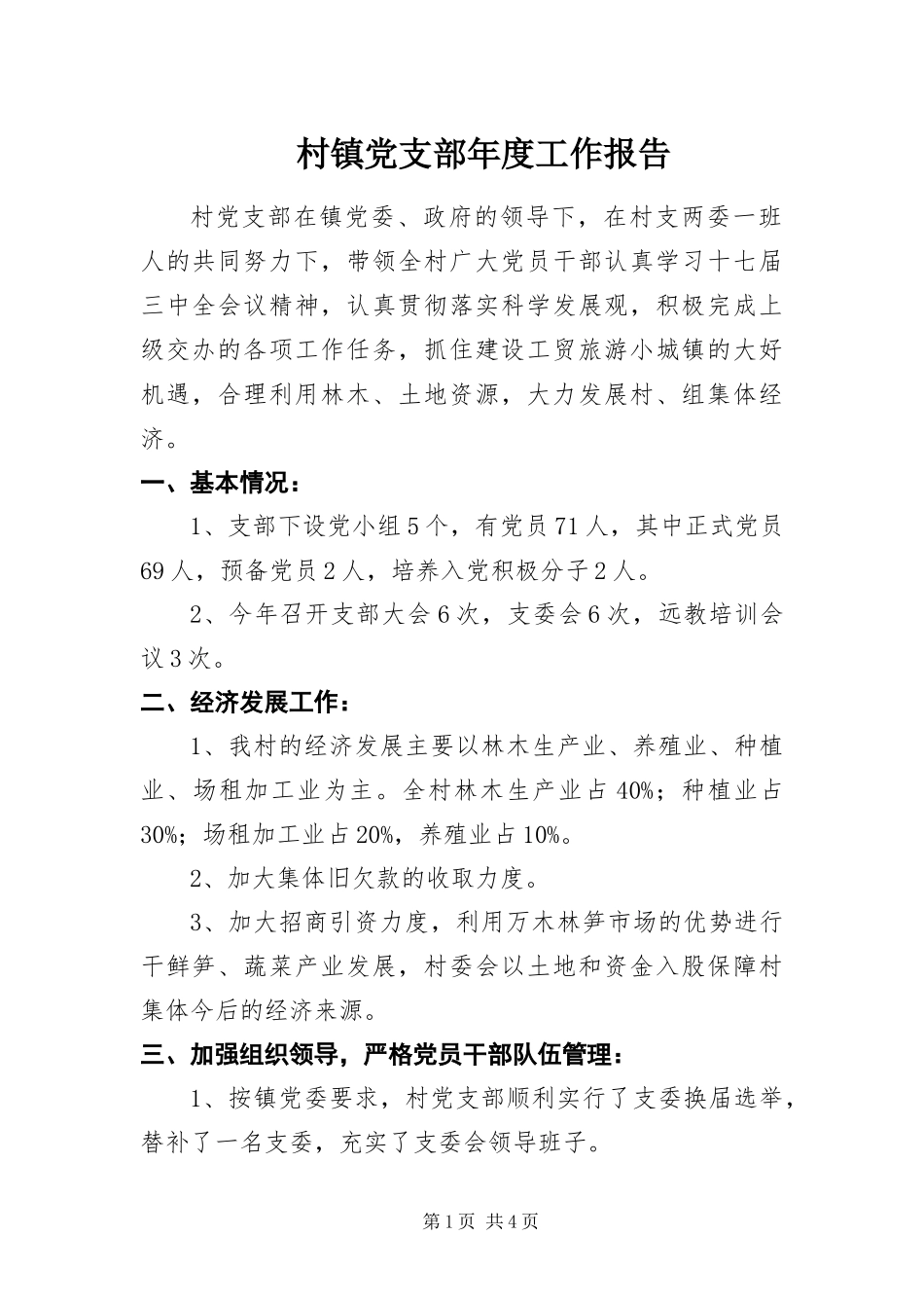 2024年村镇党支部年度工作报告_第1页