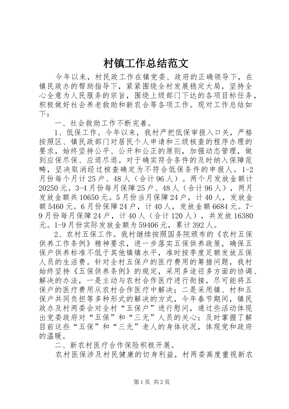 2024年村镇工作总结范文_第1页