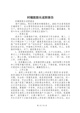 2024年村镇股股长述职报告