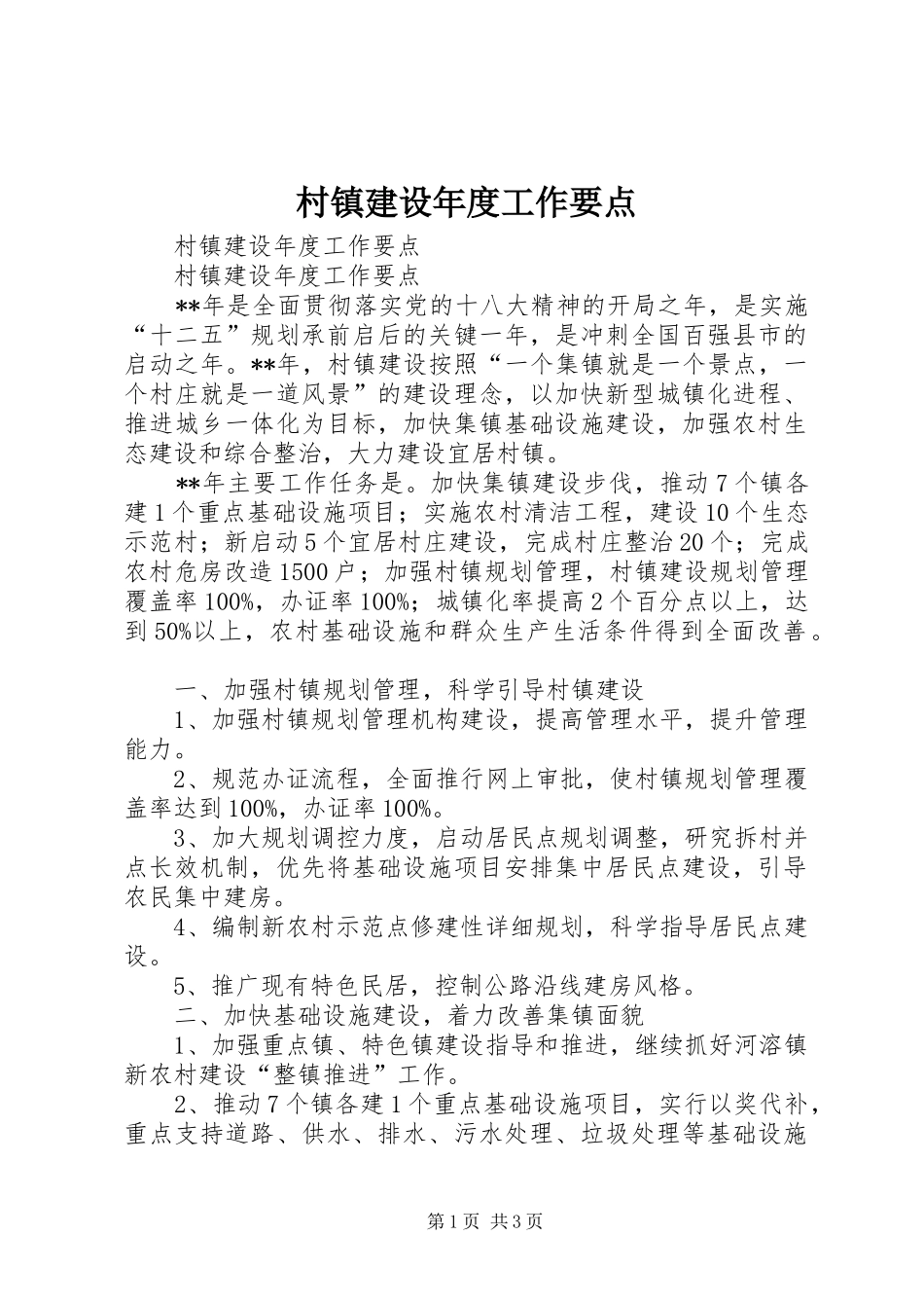 2024年村镇建设年度工作要点_第1页