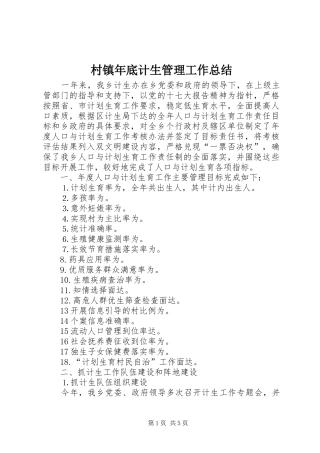 2024年村镇年底计生管理工作总结