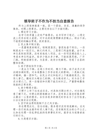2024年领导班子不作为不担当自查报告