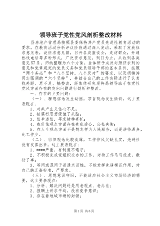 2024年领导班子党性党风剖析整改材料