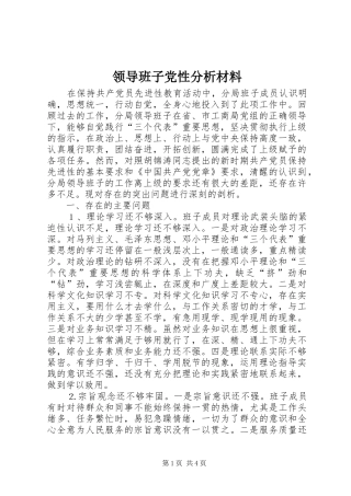 2024年领导班子党性分析材料