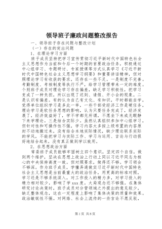 2024年领导班子廉政问题整改报告