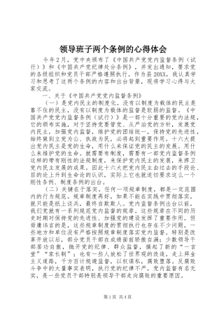 2024年领导班子两个条例的心得体会