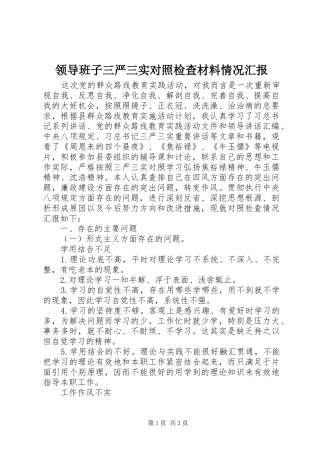 2024年领导班子三严三实对照检查材料情况汇报