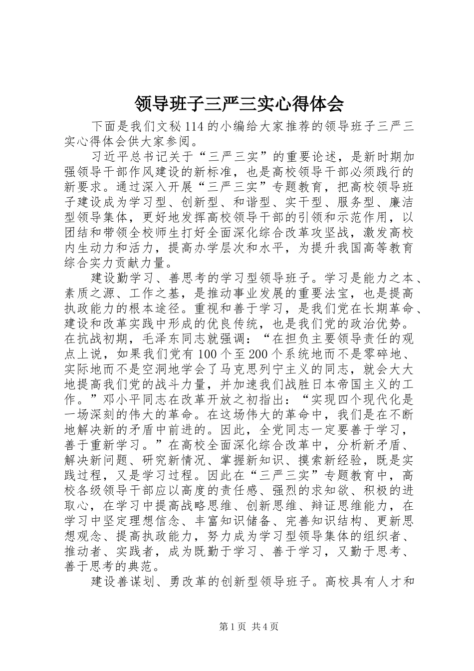 2024年领导班子三严三实心得体会_第1页