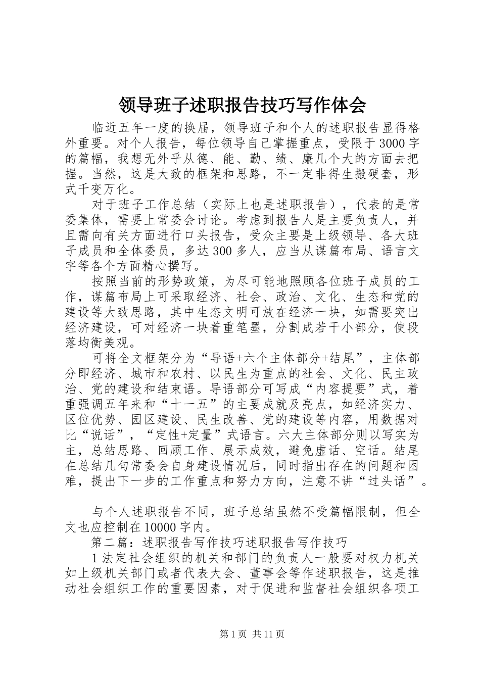 2024年领导班子述职报告技巧写作体会_第1页