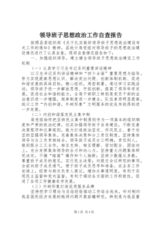 2024年领导班子思想政治工作自查报告