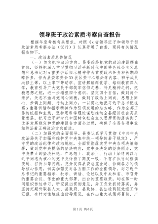 2024年领导班子政治素质考察自查报告